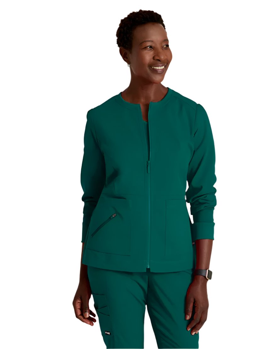 Grey's Anatomy Stretch™ by Barco  Millie 3-Pocket Crewneck Scrub Jacket -Hunter Green