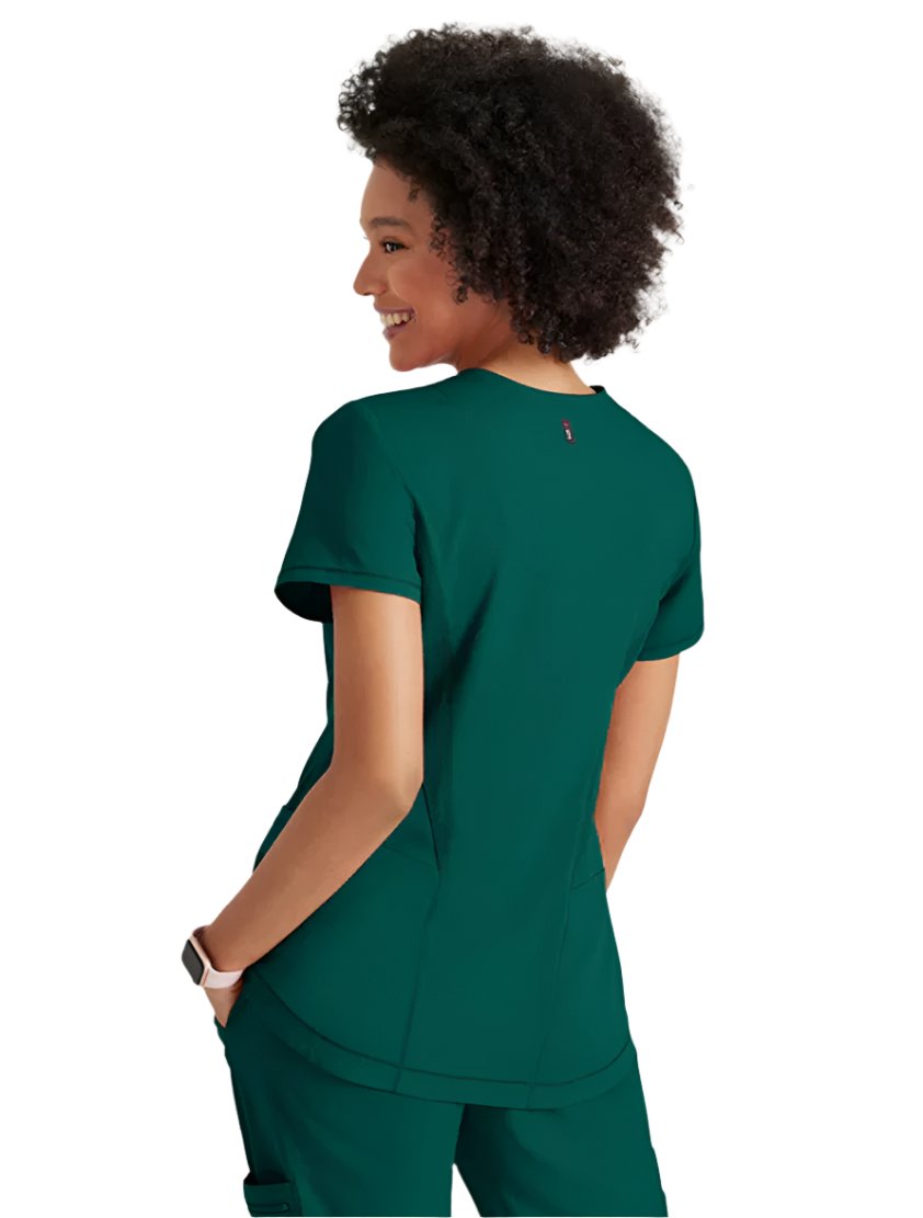 Grey's Anatomy Stretch™ by Barco Carly 3-Pocket Curved V-Neck Scrub Top-Hunter Green