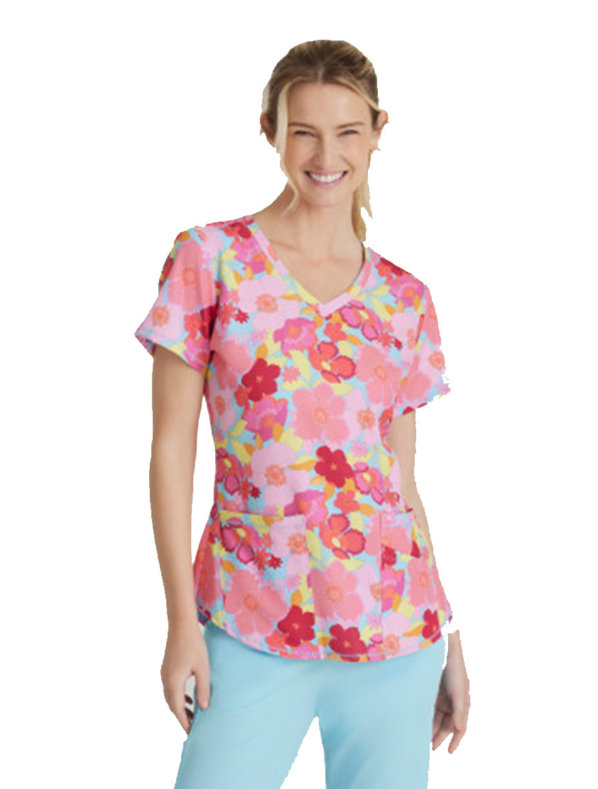 SKECHERS™ by Barco Essence V-Neck Animal Print Top-Blissful Blossom