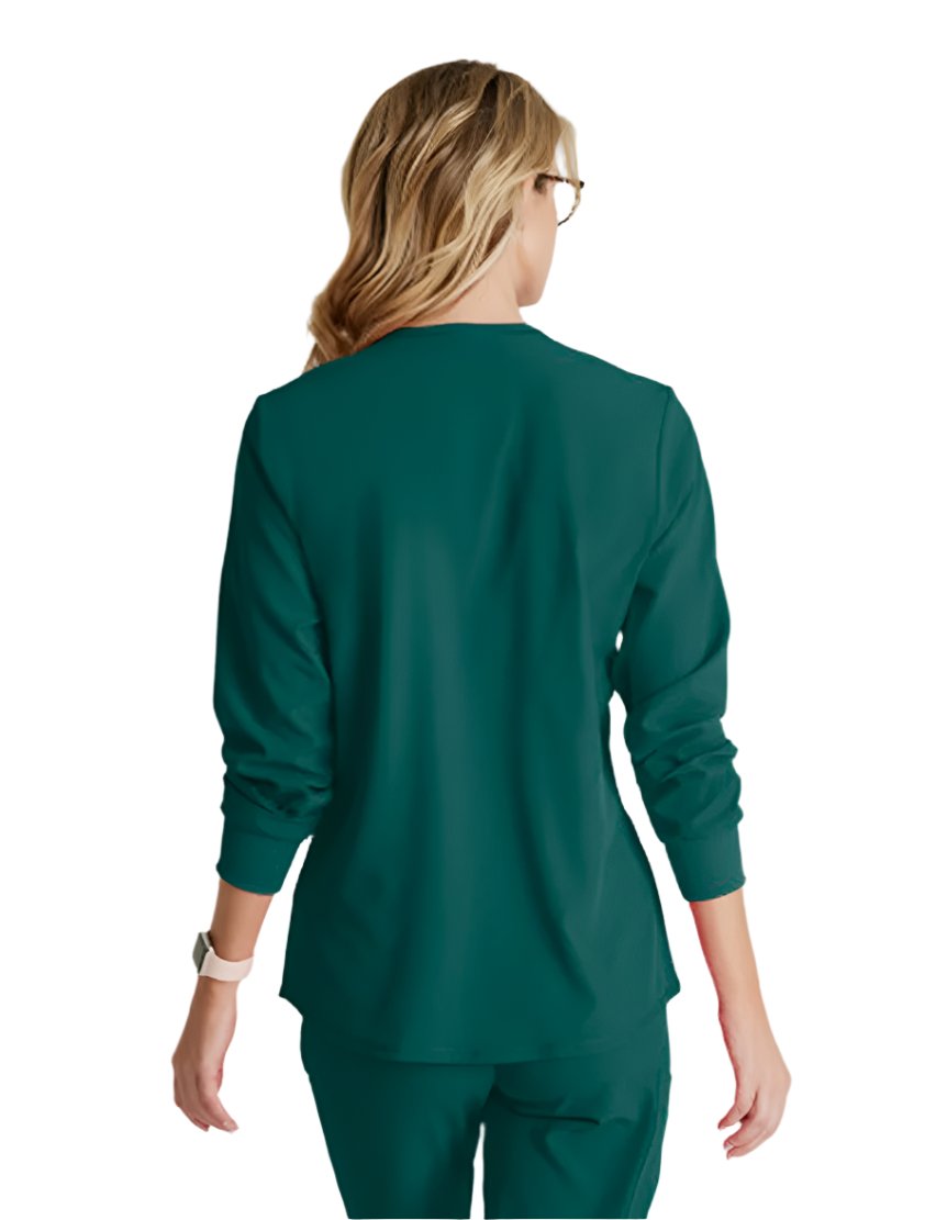 SKECHERS™ by Barco Stabilty 2-Pocket Crewneck Snap-Front Scrub Jacket - Hunter Green