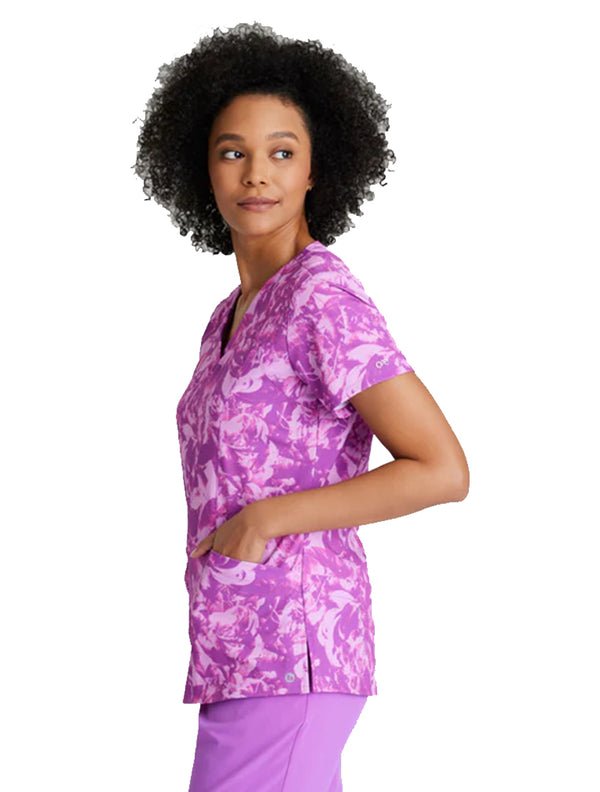 Barco One™ by Barco Thrive 4-Pocket V-Neck Print Scrub Top-Helio Flower