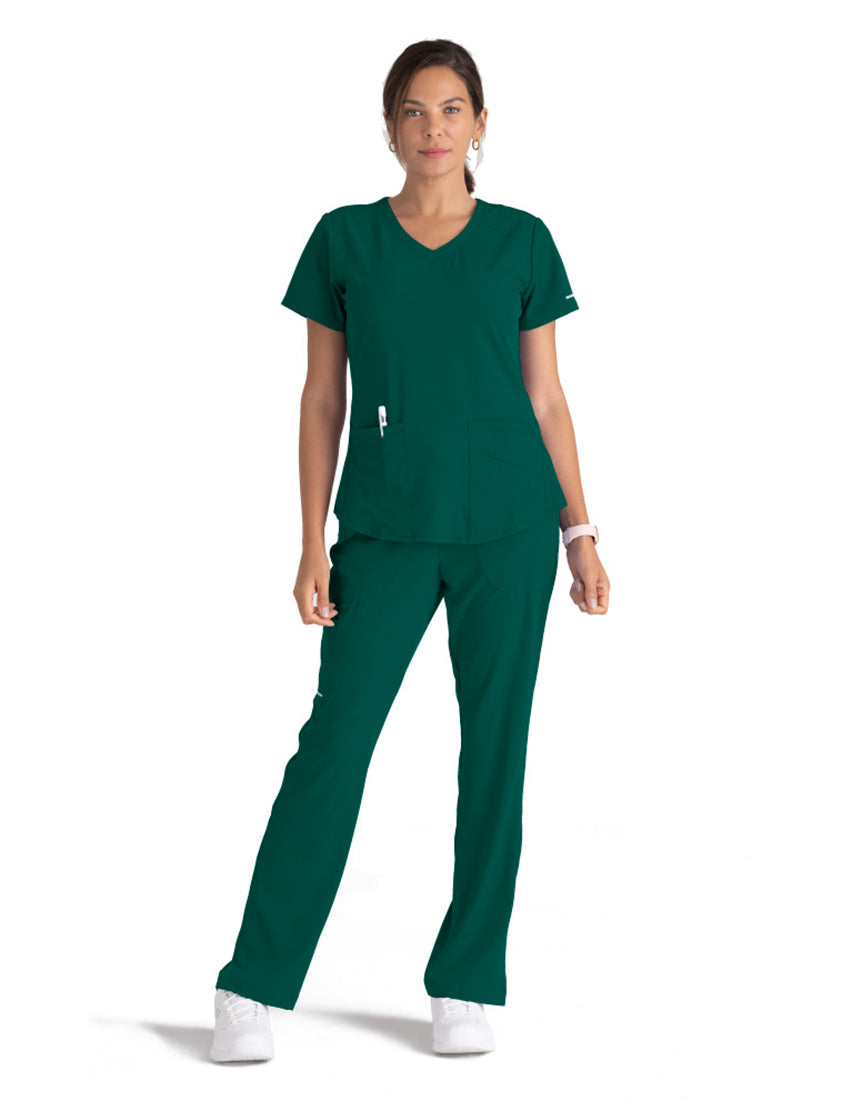 Skechers™ by Barco Breeze 3-Pocket Curved V-Neck Scrub Top-Hunter Green