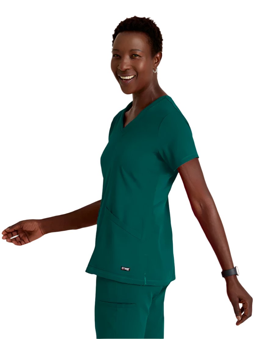 Grey's Anatomy Stretch™ by Barco Serena 3-Pocket Curved V-Neck Scrub Top-Hunter green