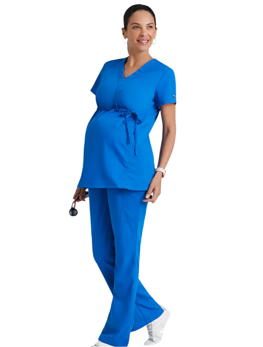 Grey's Anatomy™ by Barco Lilah 2-Pocket Mock Wrap Maternity Scrub Top-New Royal