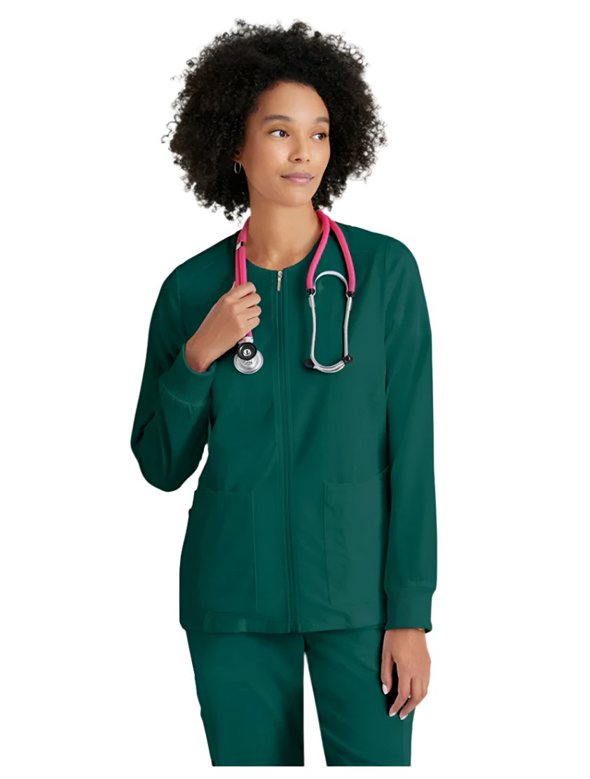 Grey's Anatomy Stretch™ by Barco  Gianna 5-Pocket Crewneck Scrub Jacket-Hunter Green