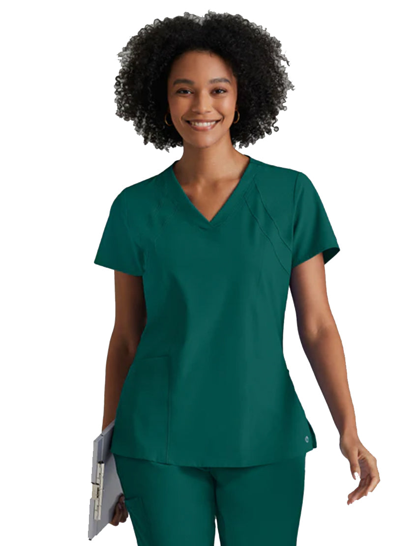 Barco One™ by Barco Racer 4-Pocket V-Neck Scrub Top-Hunter Green