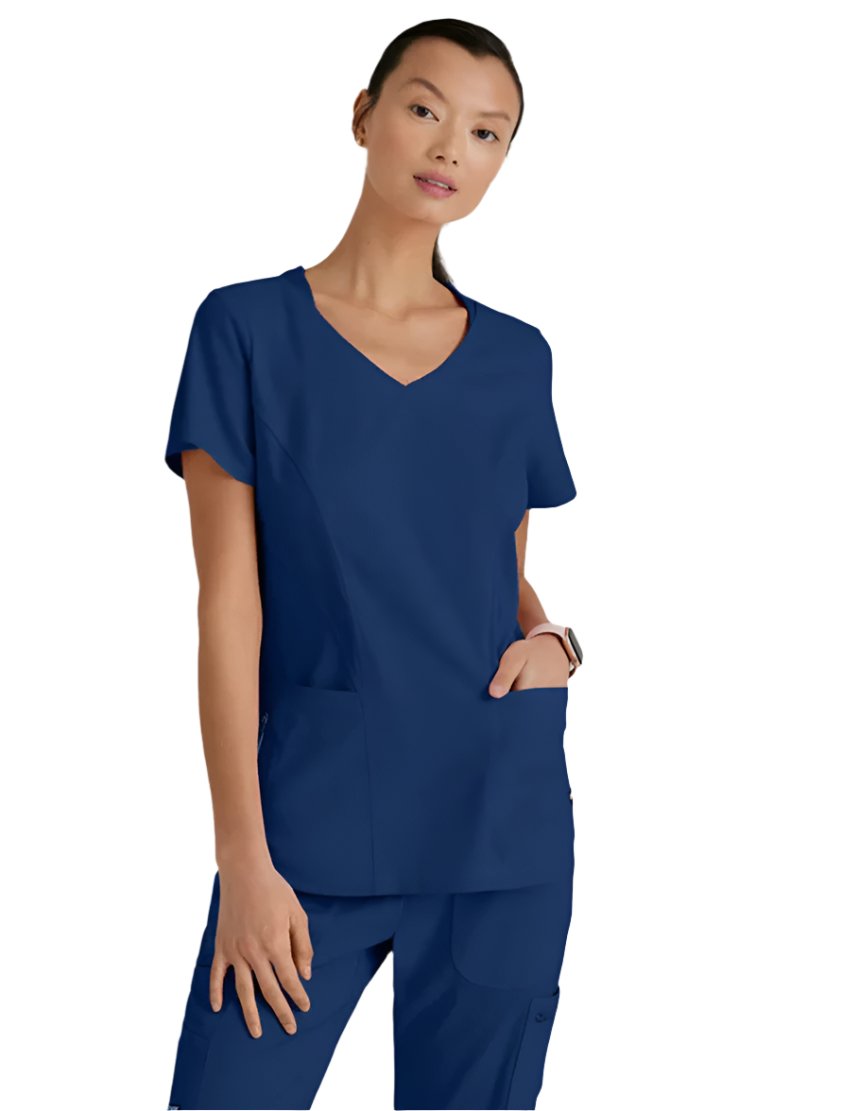 Grey's Anatomy Stretch™ by Barco Carly 3-Pocket Curved V-Neck Scrub Top-Indigo