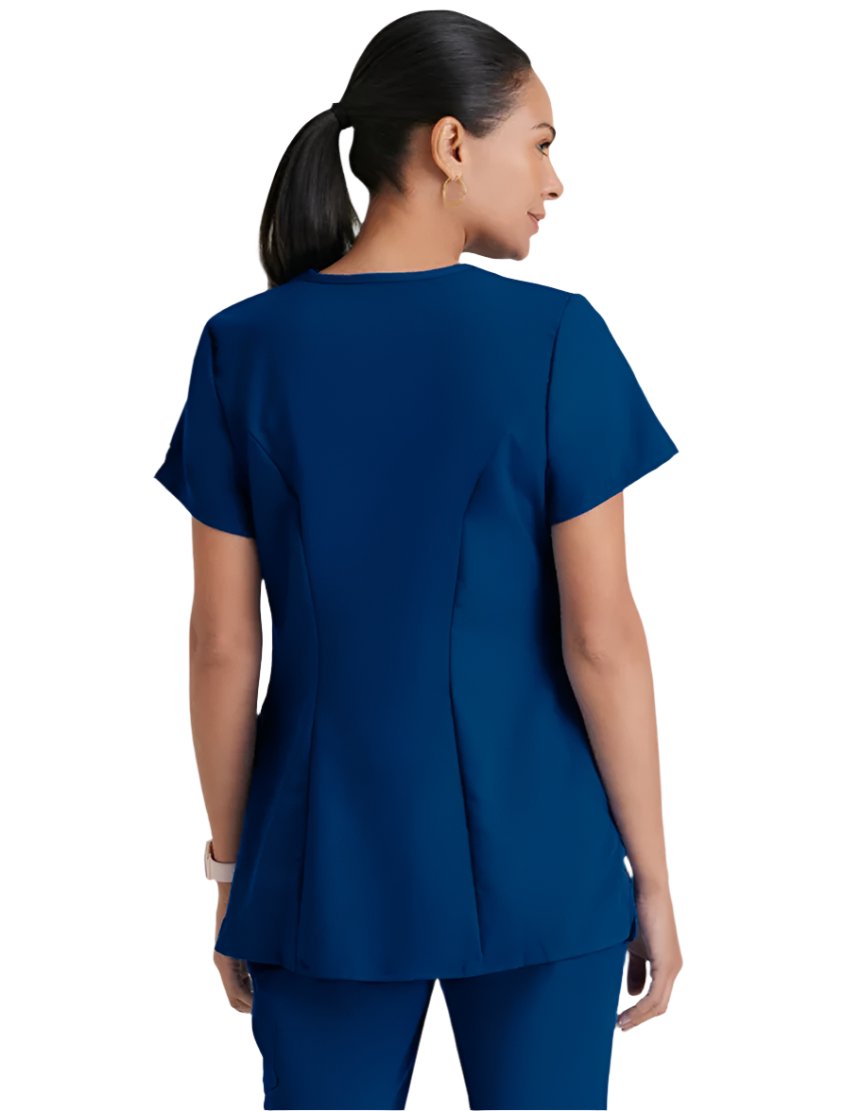 Grey's Anatomy™ by Barco Lilah 2-Pocket Mock Wrap Maternity Scrub Top-Indigo