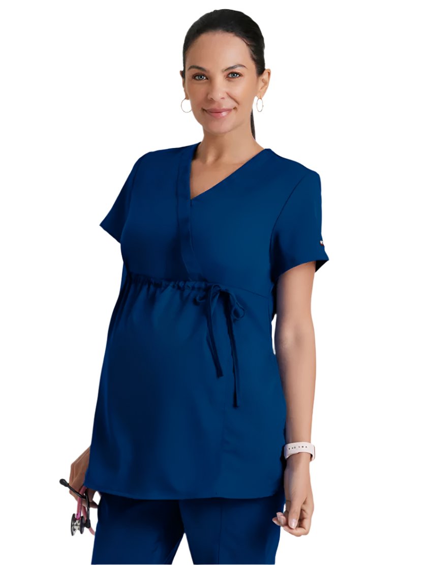 Grey's Anatomy™ by Barco Lilah 2-Pocket Mock Wrap Maternity Scrub Top-Indigo