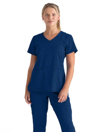 Grey's Anatomy Stretch™ by Barco Serena 3-Pocket Curved V-Neck Scrub Top-Indigo