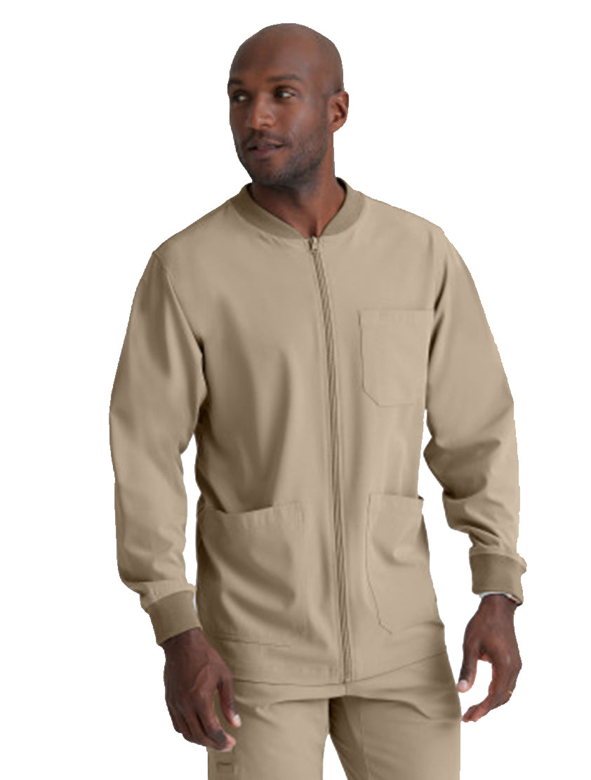 SKECHERS™ by Barco Structure 3-Pocket Crewneck Warmup Scrub Jacket-New Khaki