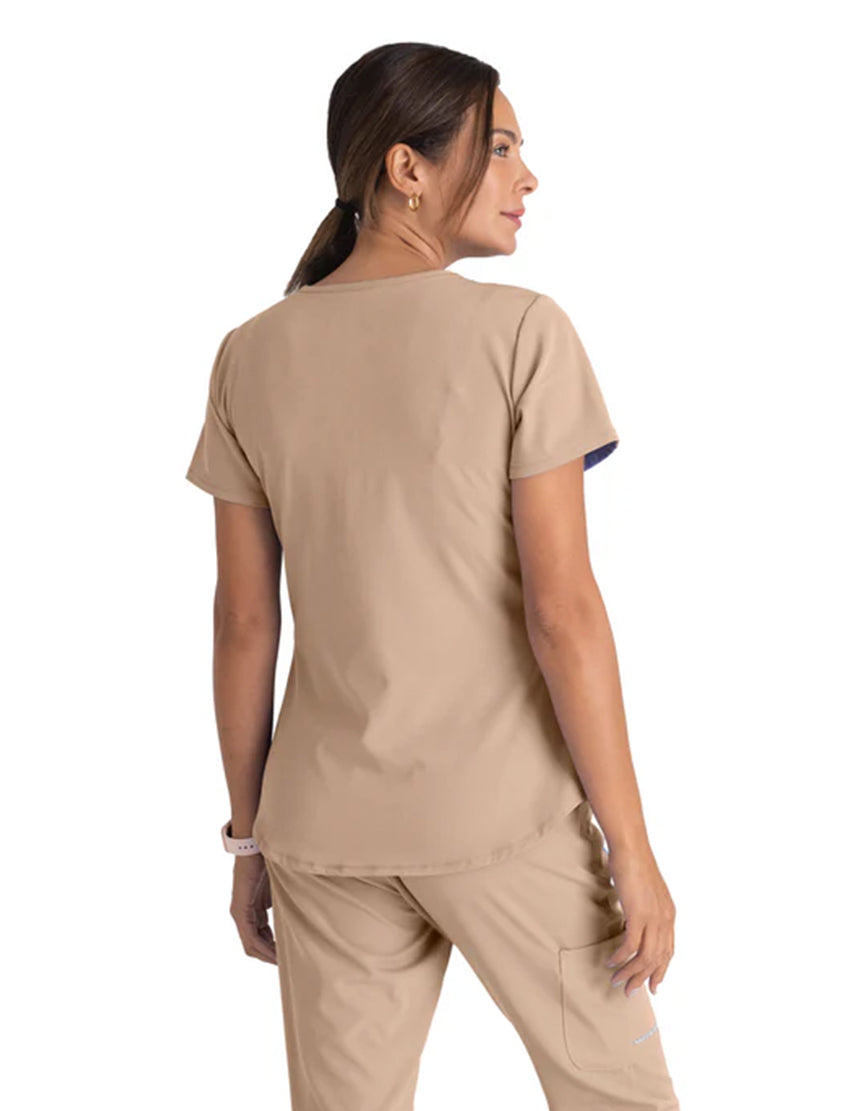 Skechers™ by Barco Breeze 3-Pocket Curved V-Neck Scrub Top-New Khaki