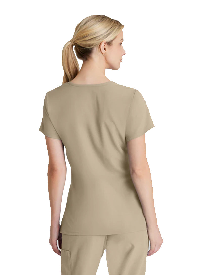 SKECHERS™ by Barco Reliance 3-Pocket Crossover V-Neck Scrub Top-New Khaki