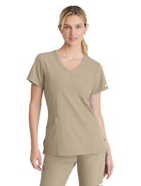 SKECHERS™ by Barco Reliance 3-Pocket Crossover V-Neck Scrub Top-New Khaki