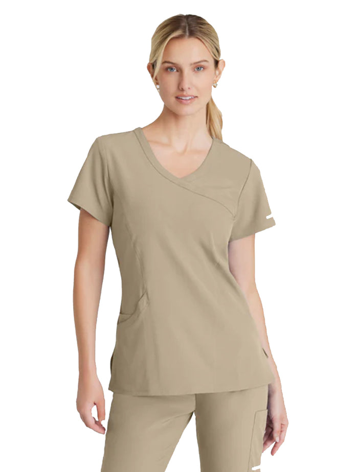 SKECHERS™ by Barco Reliance 3-Pocket Crossover V-Neck Scrub Top-New Khaki