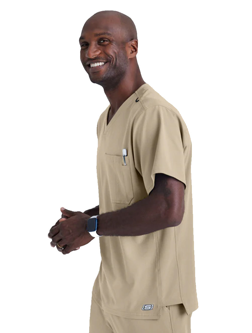 SKECHERS™ by Barco Structure 1-Pocket V-Neck Scrub Top-New Khaki