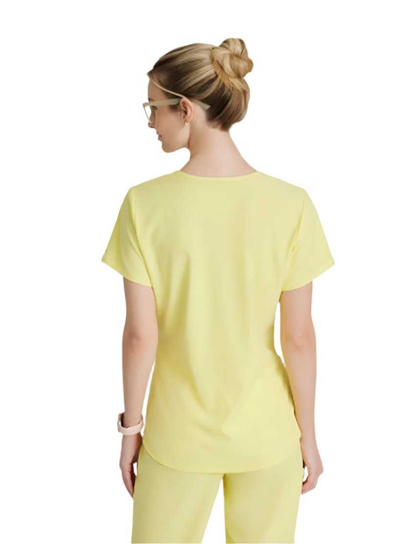 Skechers™ by Barco Breeze 3-Pocket Curved V-Neck Scrub Top-Lemon Glow