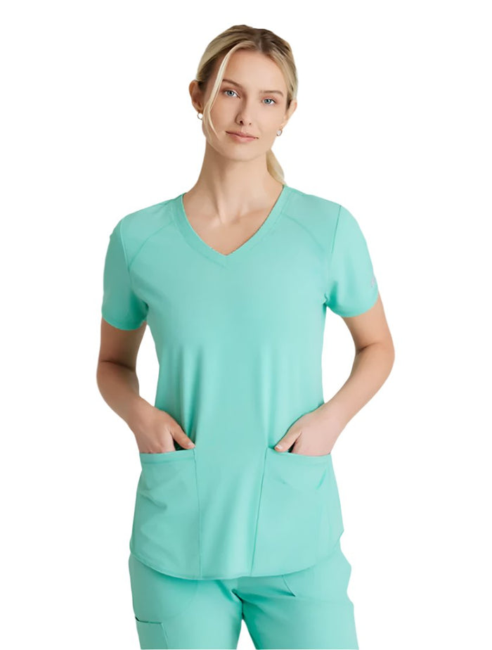 Skechers™ by Barco Breeze 3-Pocket Curved V-Neck Scrub Top-Light Jade