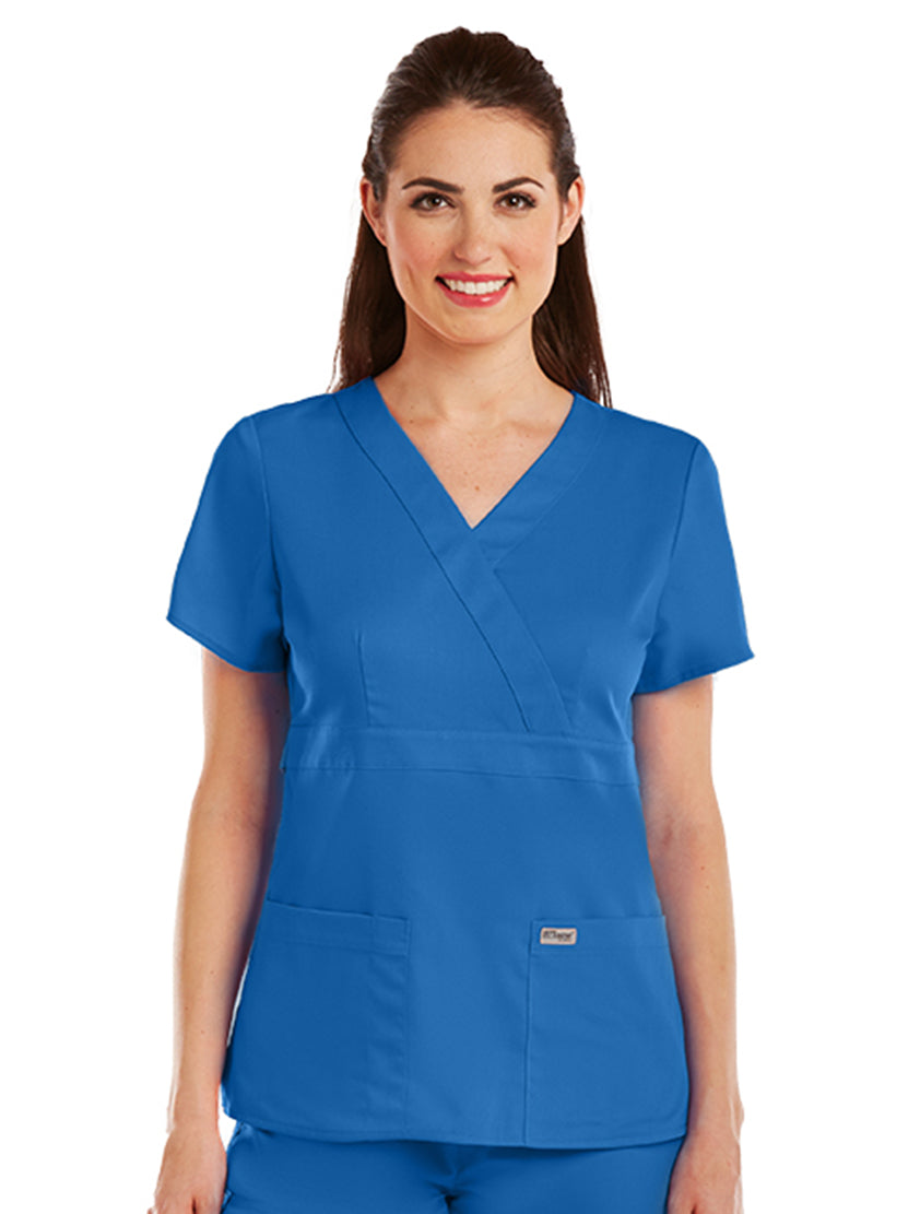 Grey's Anatomy™ by Barco Riley 3-Pocket Mock Wrap V-Neck Scrub Top-New Royal