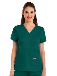 Grey's Anatomy™ by Barco Riley 3-Pocket Mock Wrap V-Neck Scrub Top-Hunter Green