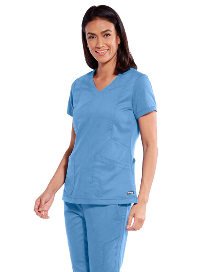 Grey's Anatomy™ by Barco Kira Zipper-Pocket Scrub Top-Ceil Blue