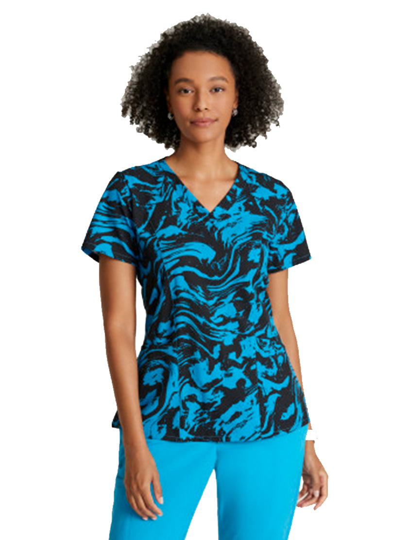 Barco One™ by Barco Thrive 4-Pocket V-Neck Print Scrub Top-Marble Wave