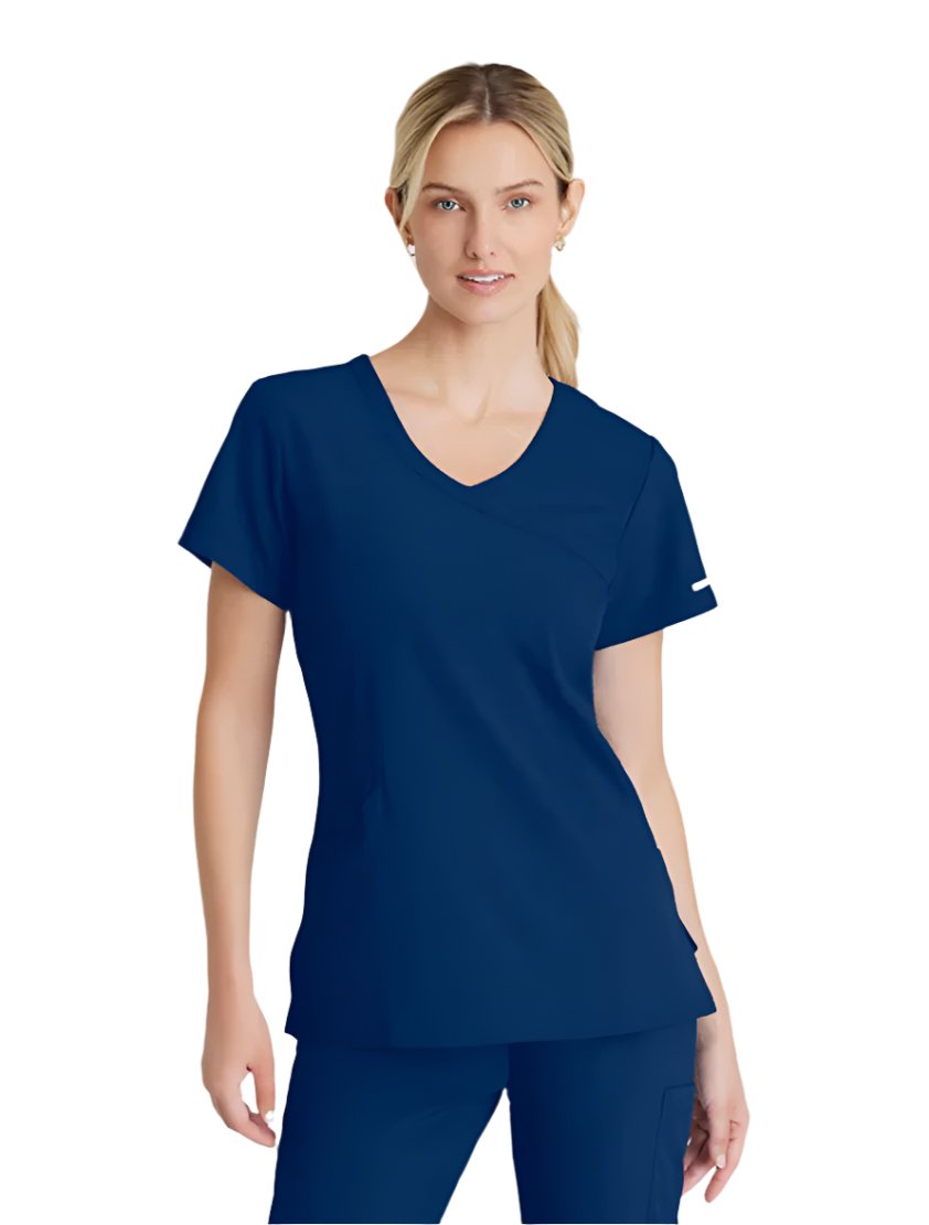 SKECHERS™ by Barco Reliance 3-Pocket Crossover V-Neck Scrub Top-Navy