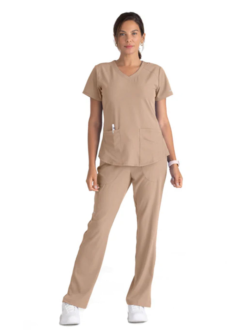 Skechers™ by Barco Breeze 3-Pocket Curved V-Neck Scrub Top-New Khaki