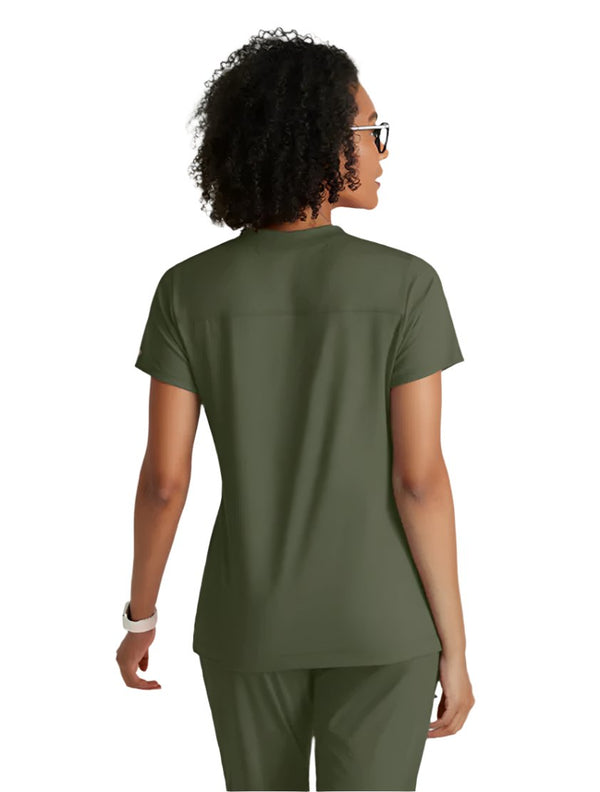 Barco One Performance Knit by Barco Victory Knit 2-Pocket V-Neck Scrub Top - Olive