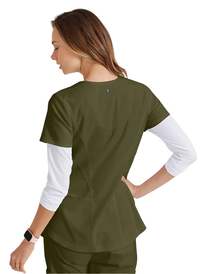 Grey's Anatomy Stretch™ by Barco Carly 3-Pocket Curved V-Neck Scrub Top-Olive