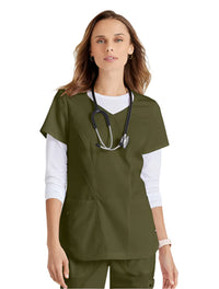 Grey's Anatomy Stretch™ by Barco Carly 3-Pocket Curved V-Neck Scrub Top-Olive