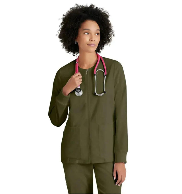Grey's Anatomy Stretch™ by Barco Gianna 5-Pocket Crewneck Scrub Jacket-Olive