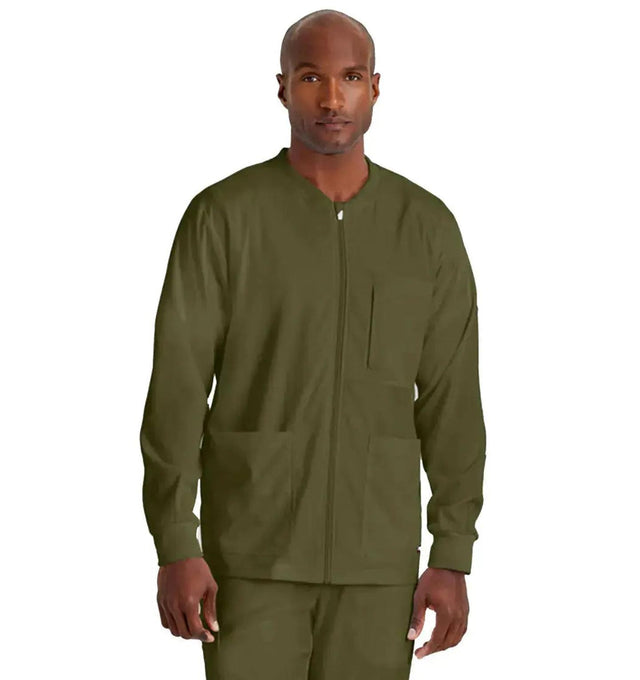 Grey's Anatomy Stretch™ by Barco React 5-Pocket Crewneck Warmup Scrub Jacket-Olive