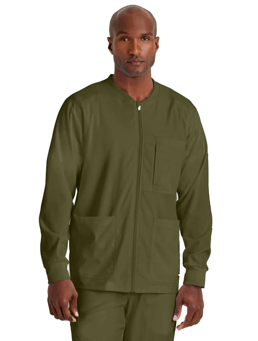 Grey's Anatomy Stretch™ by Barco React 5-Pocket Crewneck Warmup Scrub Jacket-Olive