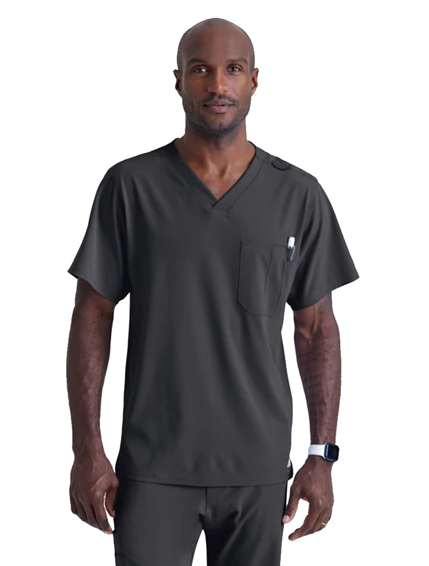 SKECHERS™ by Barco Structure 1-Pocket V-Neck Scrub Top-Pewter