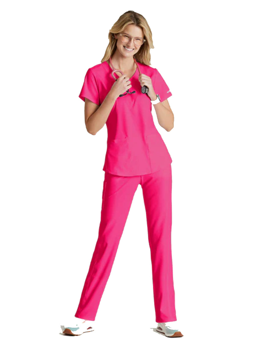 Skechers™ by Barco Breeze 3-Pocket Curve-d VNeck Scrub Top-Vibrance Pink