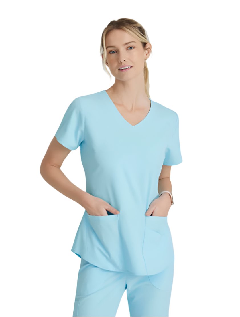 Skechers™ by Barco Breeze 3-Pocket Curved V-Neck Scrub Top-Poolside Blue