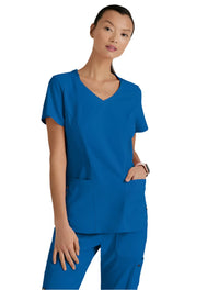 Grey's Anatomy Stretch™ by Barco Carly 3-Pocket Curved V-Neck Scrub Top-Royal Blue