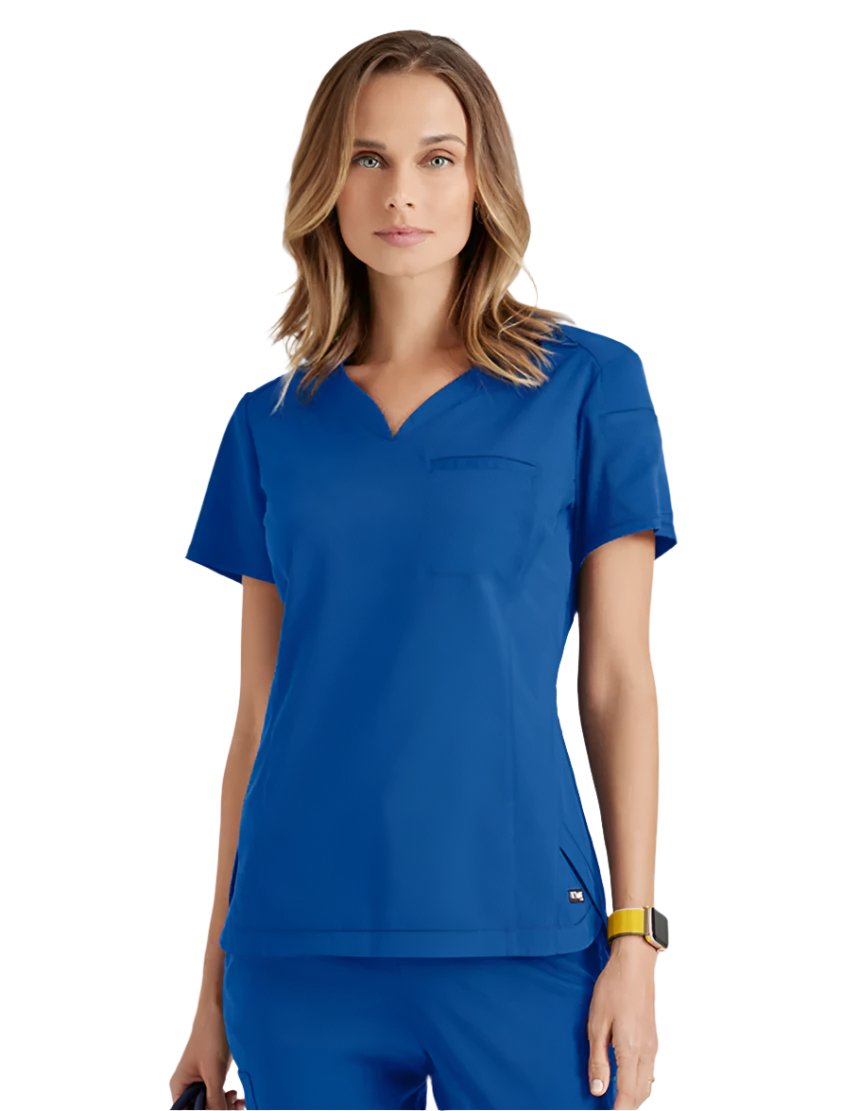 Grey's Anatomy Stretch™ by Barco Capri 2-Pocket Hourglass V-Neck Scrub Top-New Royal