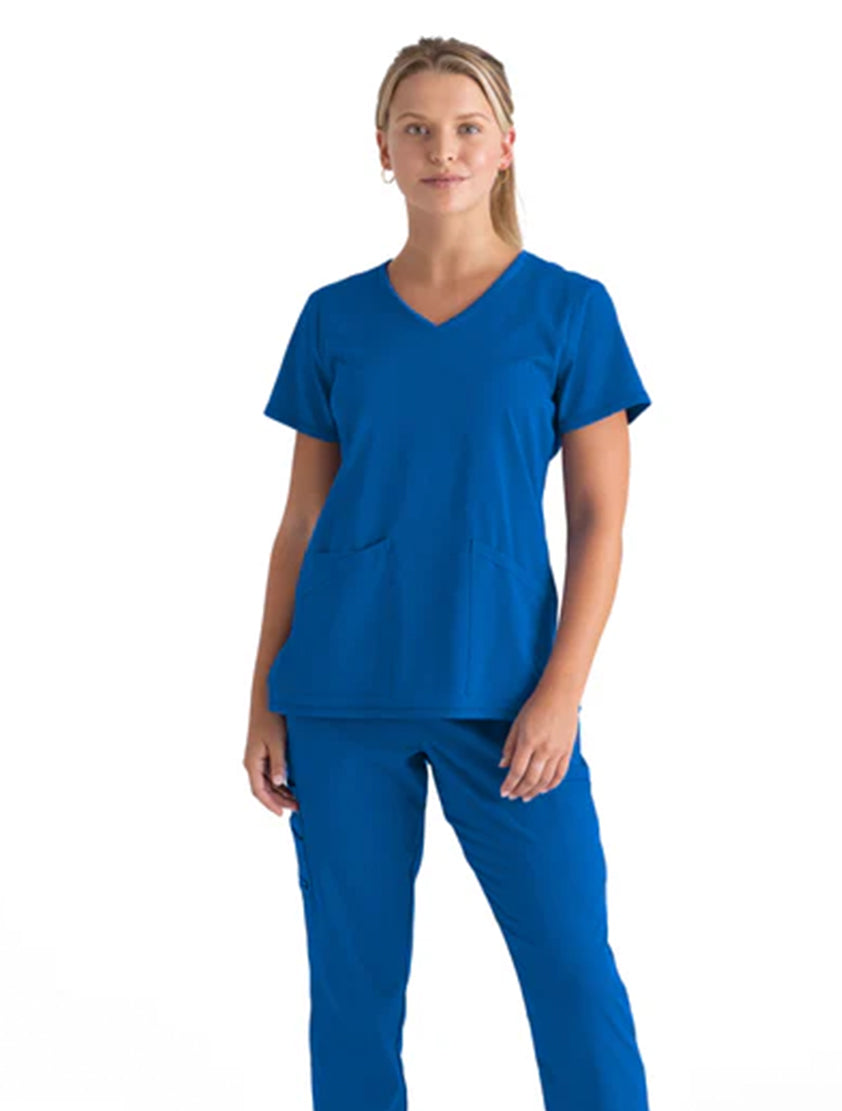 Grey's Anatomy Stretch™ by Barco Serena 3-Pocket Curved V-Neck Scrub Top-New Royal