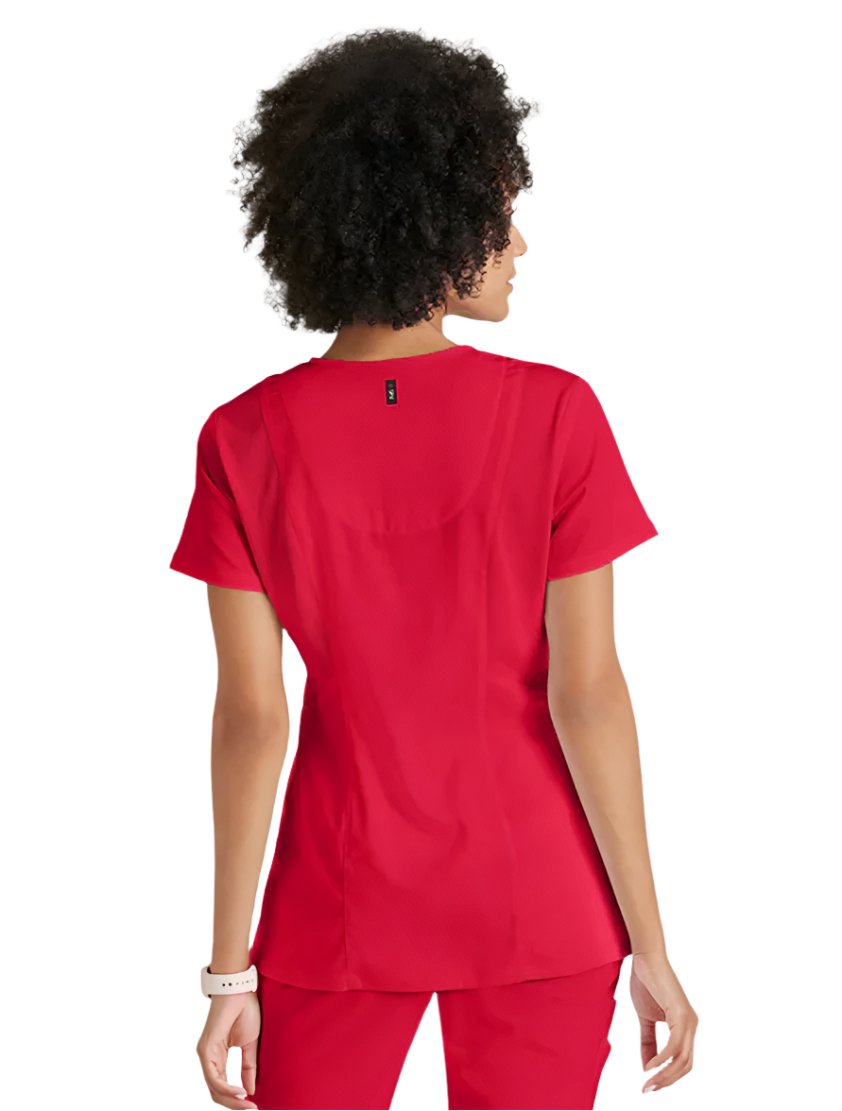 Grey's Anatomy Stretch™ by Barco Serena 3-Pocket Curved V-Neck Scrub Top-Scarlet Red