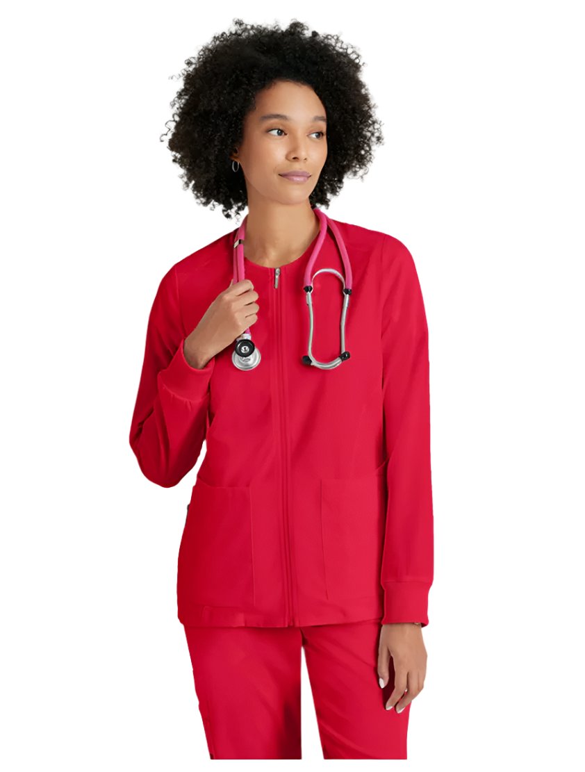 Grey's Anatomy Stretch™ by Barco  Gianna 5-Pocket Crewneck Scrub Jacket-Scarlet Red