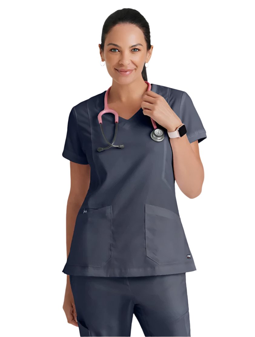 Grey's Anatomy™ by Barco Kira Zipper-Pocket Scrub Top-Steel