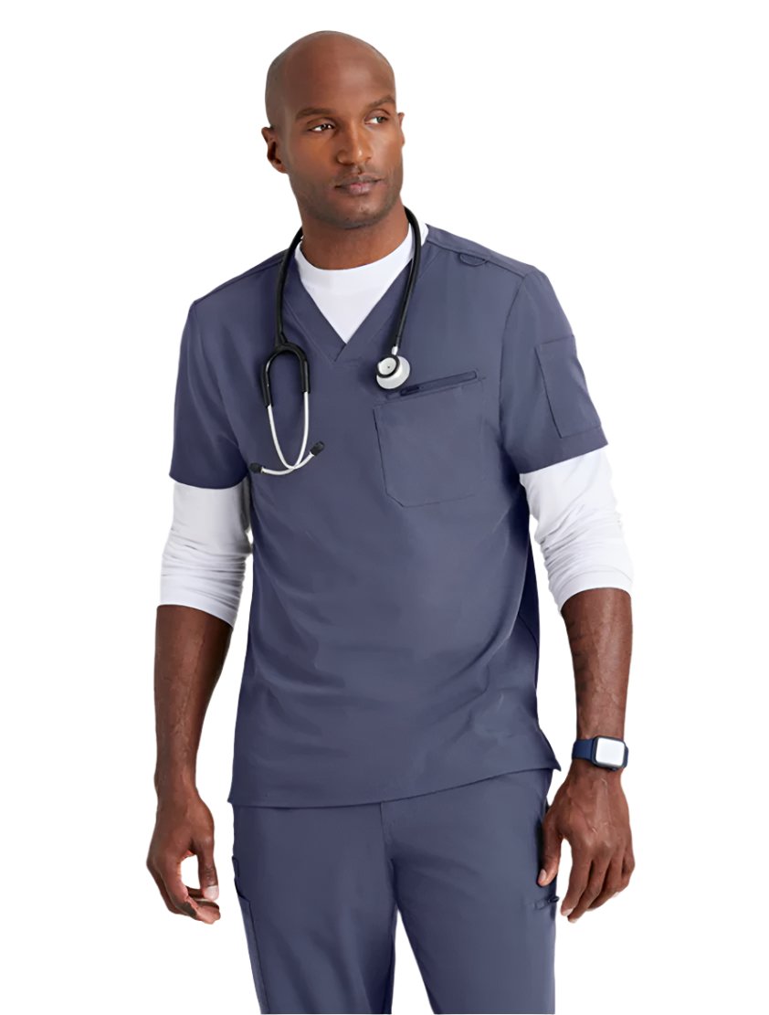 Barco Unify™ by Barco RALLY 3-POCKET V-NECK SCRUB TOP - Steel