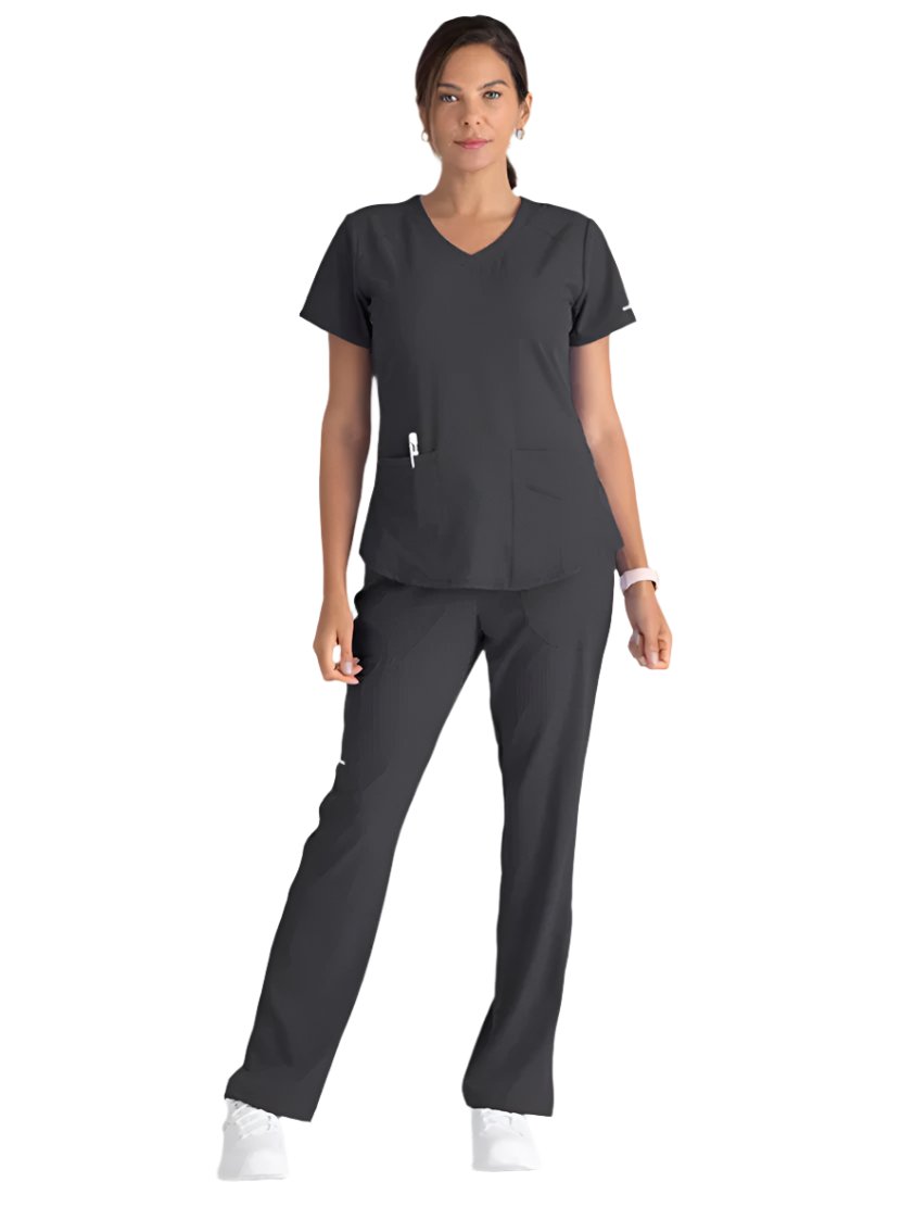 Skechers™ by Barco Breeze 3-Pocket Curve-d VNeck Scrub Top-Steel