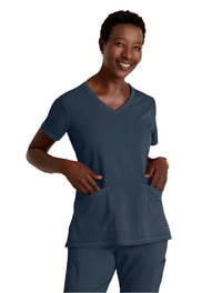 Grey's Anatomy Stretch™ by Barco Serena 3-Pocket Curved V-Neck Scrub Top-Steel