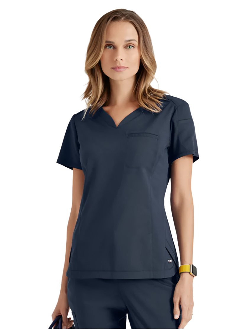 Grey's Anatomy Stretch™ by Barco Capri 2-Pocket Hourglass V-Neck Scrub Top-Steel