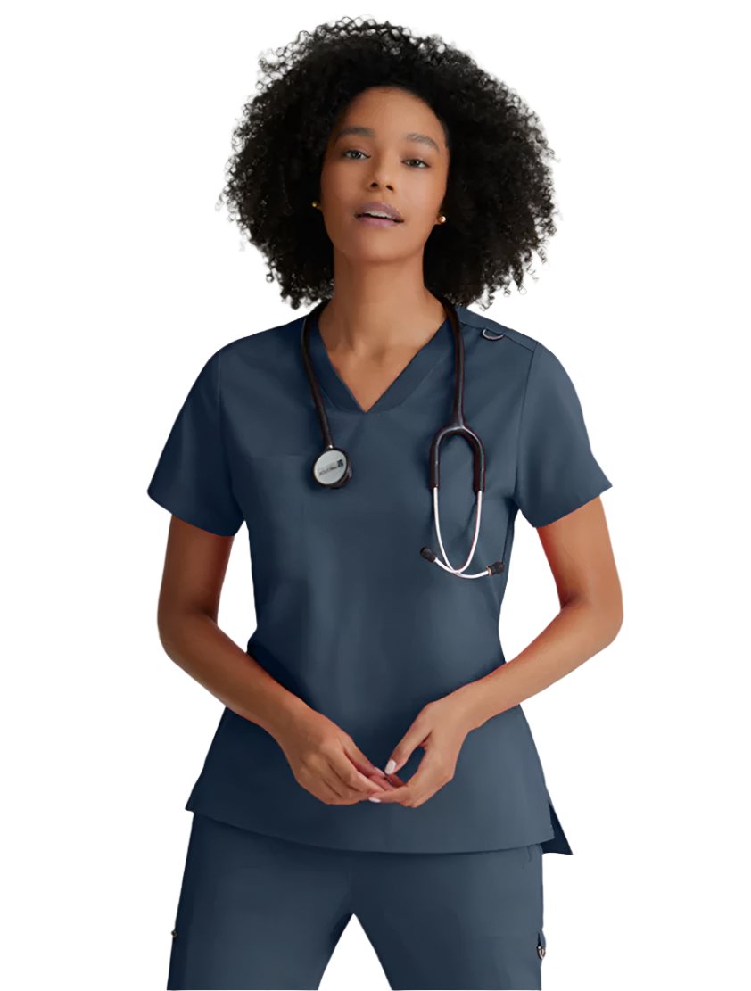 Grey's Anatomy Stretch™ by Barco  Bree 1-Pocket Tuck-In Scrub Top-Steel