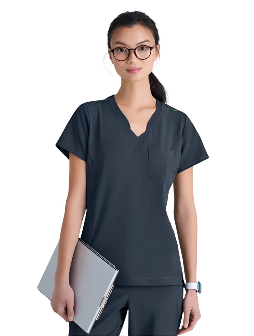 Grey's Anatomy™ Evolve by Barco Sway 1-Pocket Banded V-Neck  Scrub Top-Extra LG-Steel