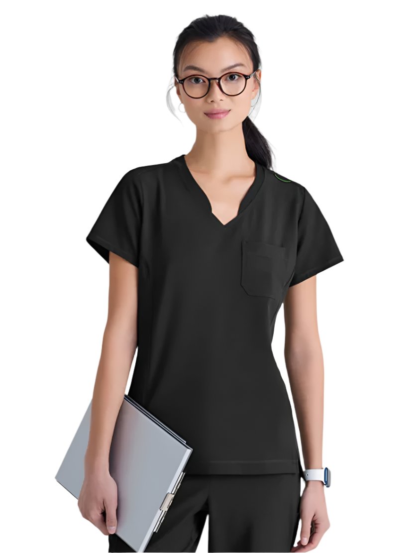 Grey's Anatomy™ Evolve by Barco Sway 1-Pocket Banded V-Neck  Scrub Top-Extra LG-Black
